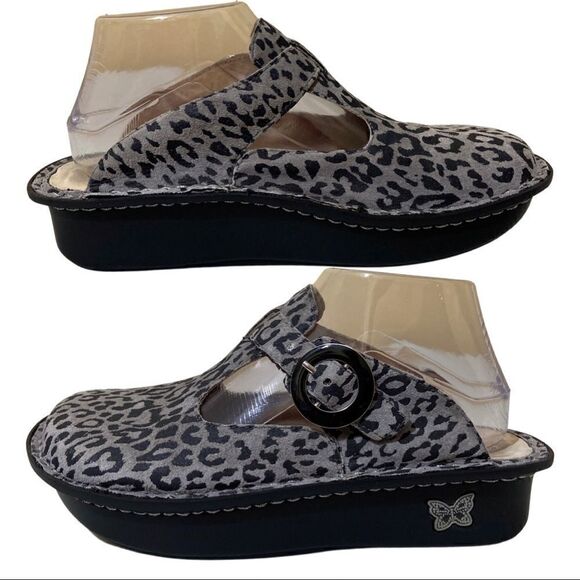 Alegria By PG Lite ALG-416 Black & Gray Leopard Clogs Slides - Picture 6 of 11